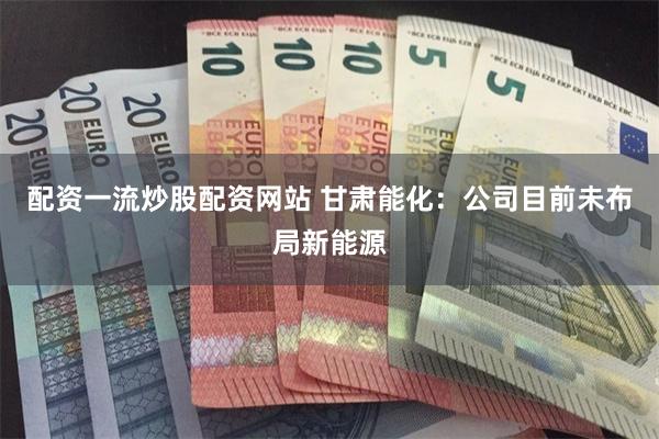 配资一流炒股配资网站 甘肃能化：公司目前未布局新能源